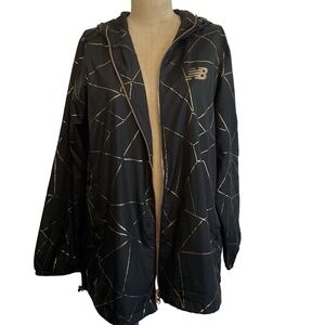 New Balance Womens Hooded Jacket Full Zip Windbreaker - New - Black Rose Gold 2X